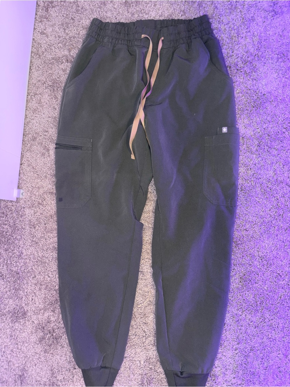 Olive Green  Cargo Joggers with Tan Drawstring